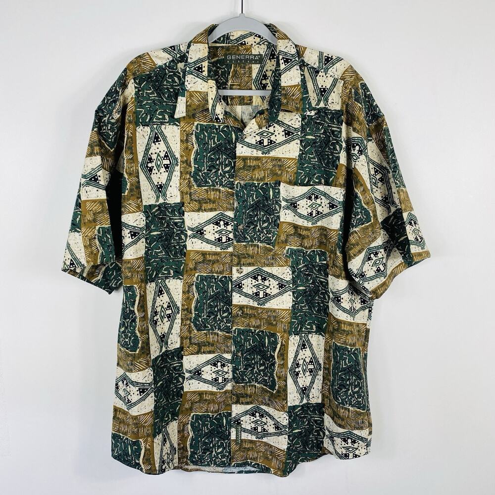 Generra Reserve Button Shirt Men's Abstract Vintage Short Sleeve Pockets